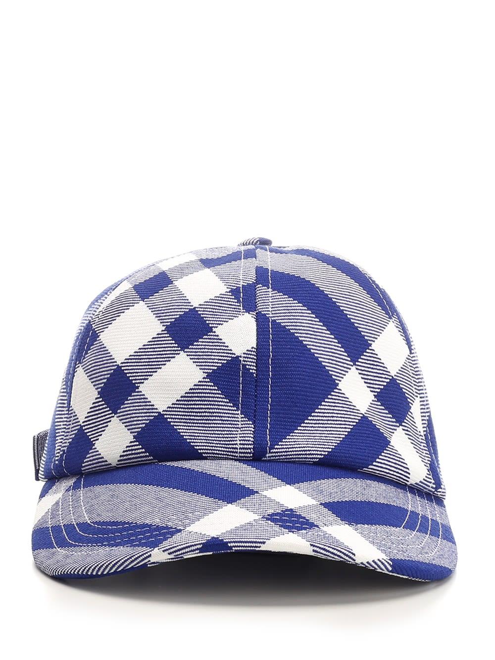 Burberry Monogram and Check Motif Baseball Cap in Blue