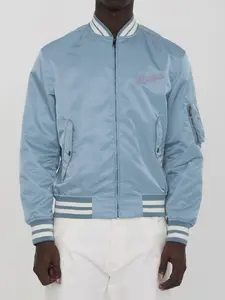Valentino Garavani Valentino Men's Nylon Bomber Jacket With Signature Vlogo Print in Light Blue