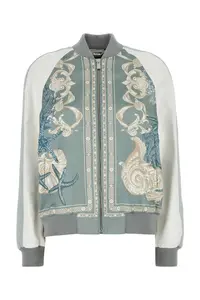 Versace Printed Satin Varsity Bomber Jacket