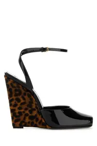 Saint Laurent La Scandale Wedge Sandals in Black