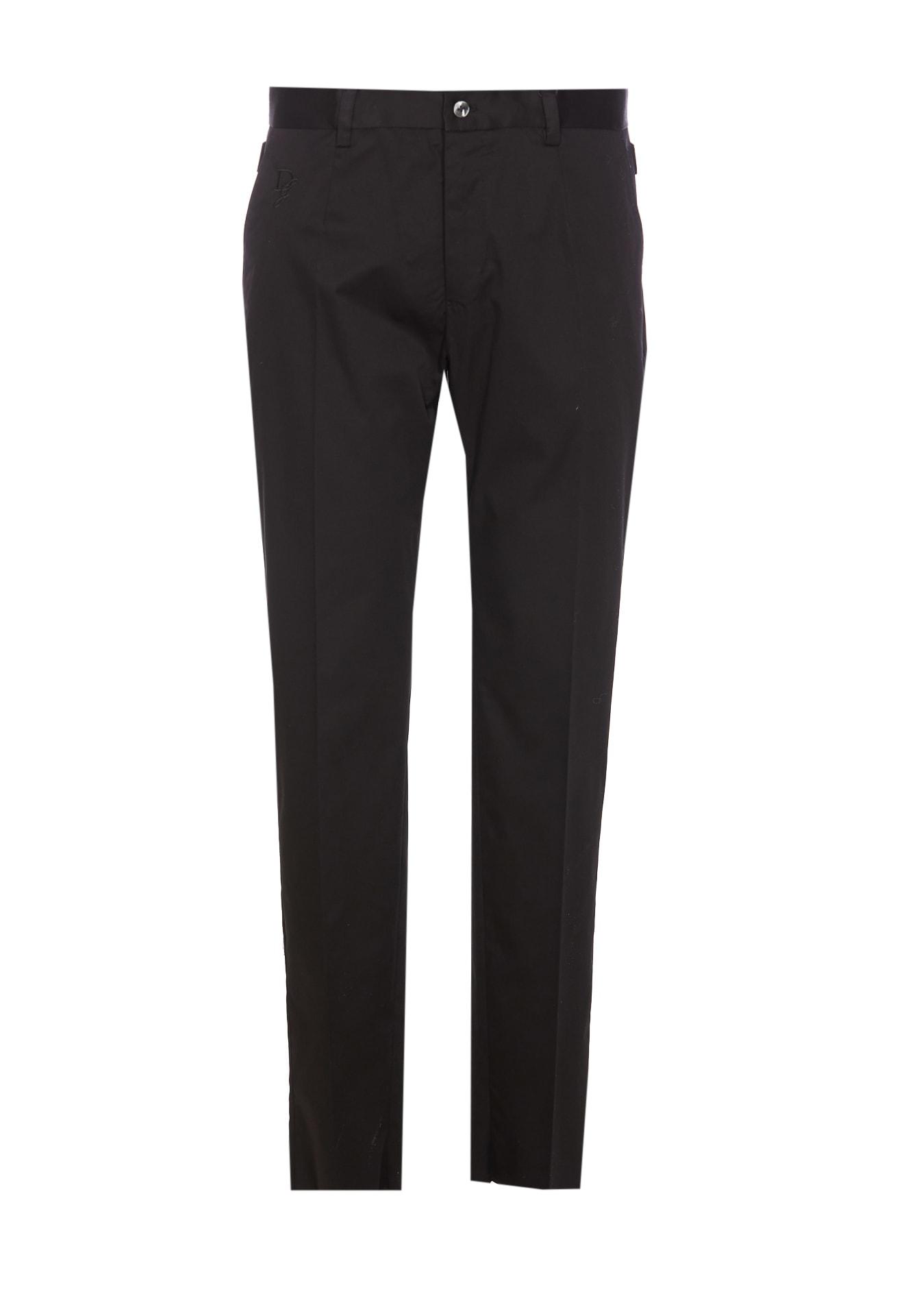 Dolce & Gabbana Men's Logo-Embroidered Tapered Leg Cotton Trousers and Tailored Pants in Black