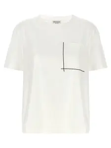 Brunello Cucinelli Women's Cotton T-Shirt with Shiny Pocket Detail in White