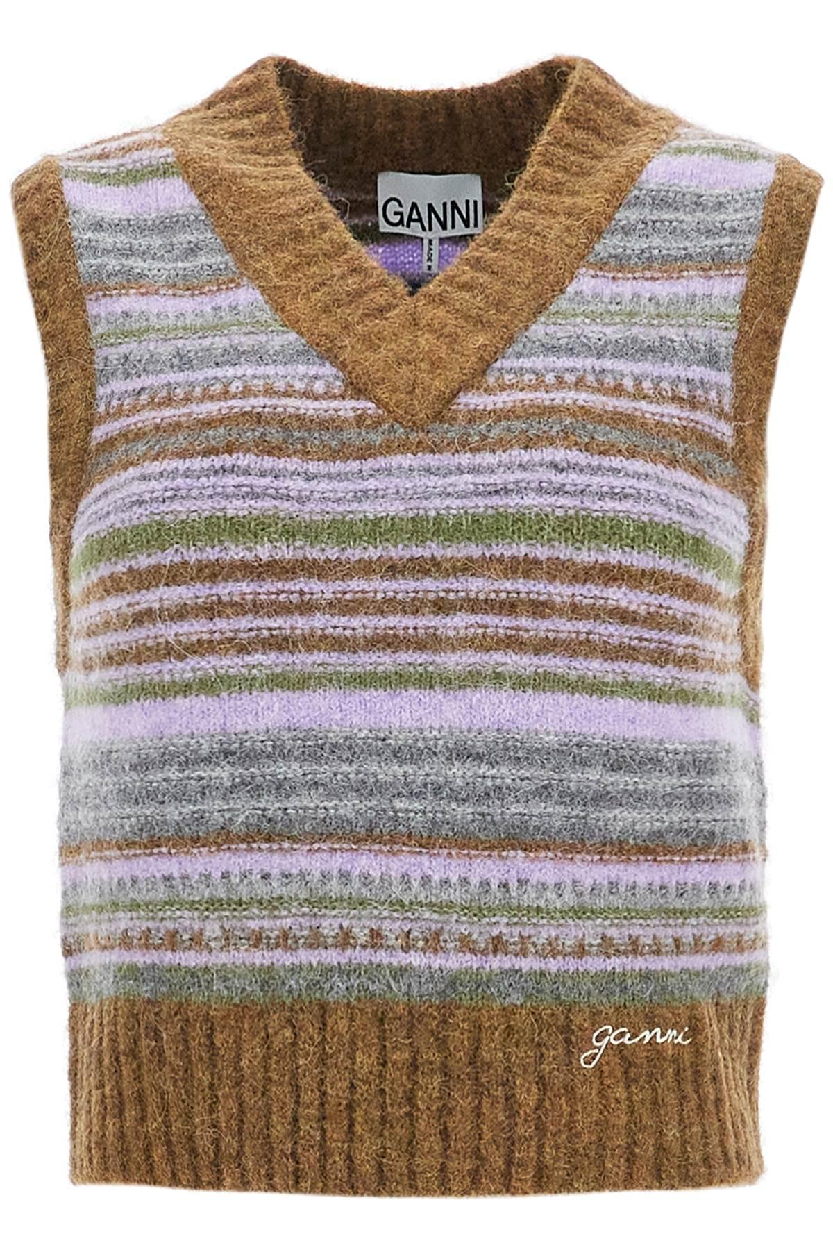 Ganni Women's Striped V-Necked Vest in Green