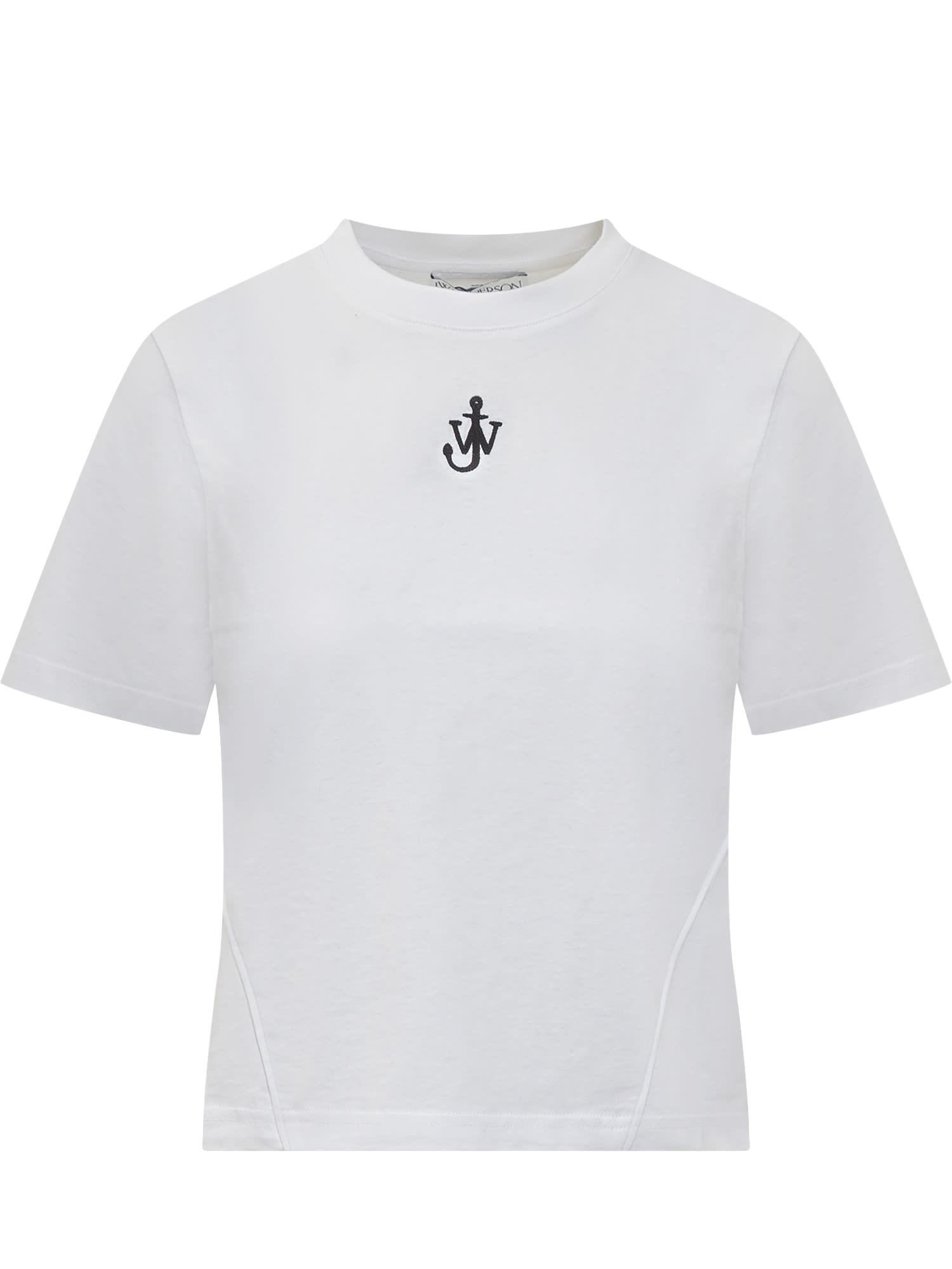 Jw Anderson Women's Cropped Tshirt With Anchor Jwa Logo in White
