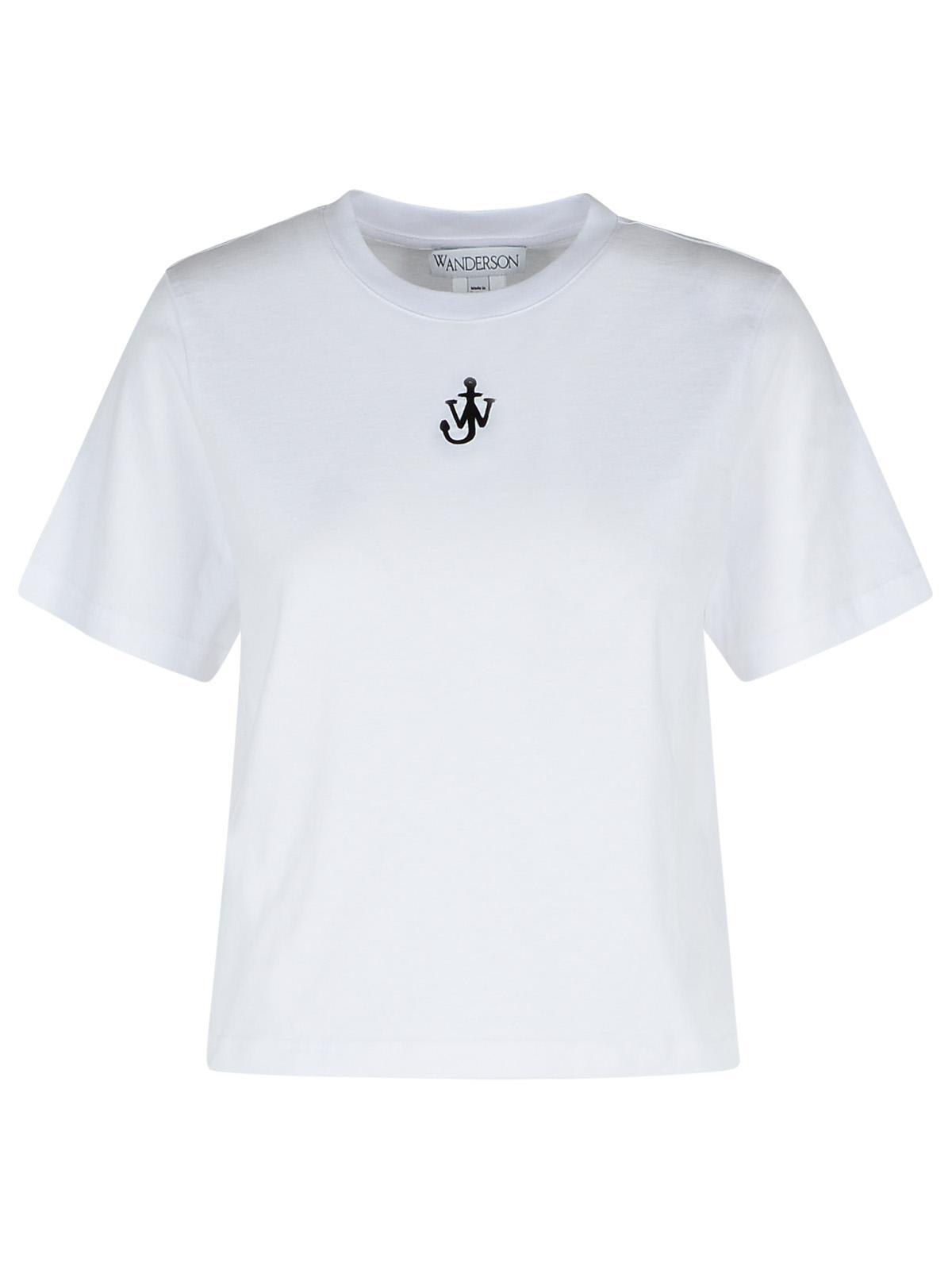 Jw Anderson Women's Cropped Tshirt With Anchor Jwa Logo in White