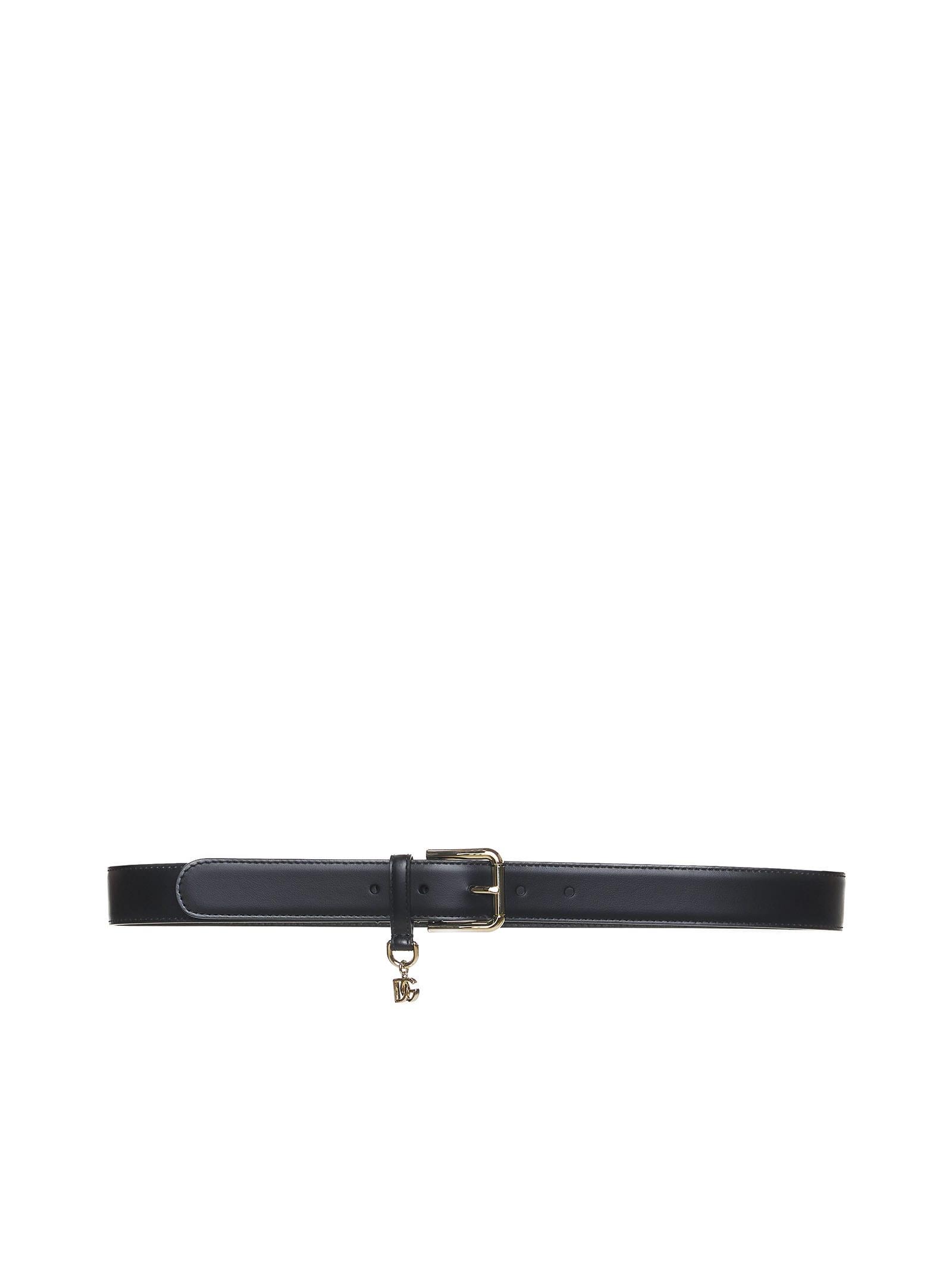 Dolce & Gabbana Women's Logo Charm Leather Belt in Black