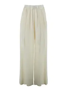 SEMICOUTURE jhonny White Pants With Pleated Details And Elastic Waist In Silk Blend
