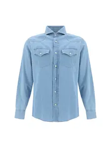 Brunello Cucinelli Men's Cotton Shirt in Blue