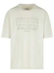 Maison Margiela Men's Ecru T-Shirt With Logo Embroidery
