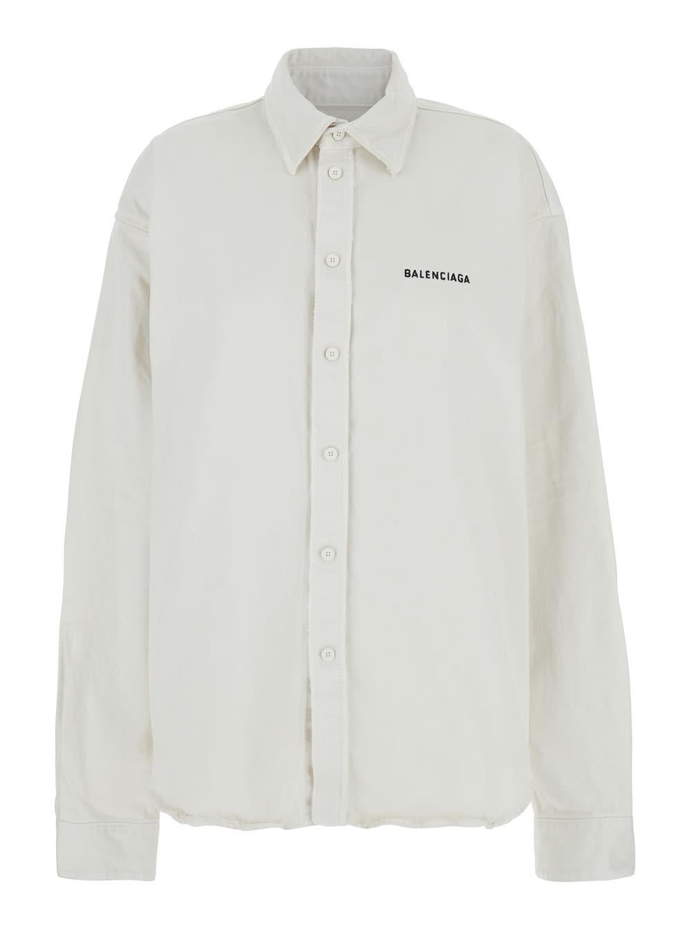 Balenciaga Ivory Denim Oversize Shirt in White