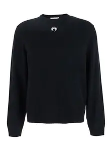 Marine Serre Stretch Viscose Sweater and Moon Logo Knit Crewneck Sweater in Black