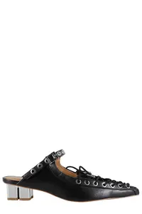 Ganni Women's Laced Leather Mules in Black