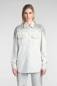 Golden Goose Women's Boyfriend Shirt Bleached Washed in Blue and Stylish 100% Cotton Shirt