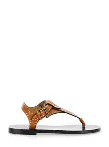 Isabel Marant Jooni Brown Sandals with Buckle Closure and Metal Studs in Leather