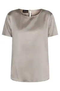 Emporio Armani Women's Silk Satin T-Shirt and Silk Top in Dove Grey