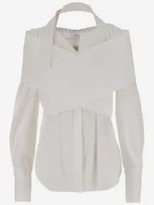 Patou Women's Draped Blouse Shirt in White