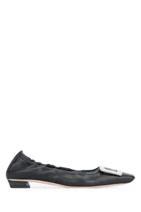 Roger Vivier Women's Belle Vivier Leather Ballet Flats in Black