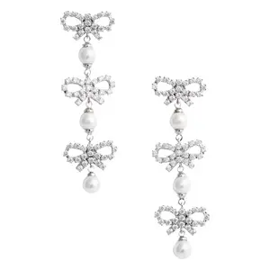 Self-Portrait Micro Bow Pearl Tiered Earrings