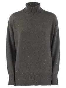 Brunello Cucinelli Cashmere And Silk Turtleneck Sweater With Micro Sequins