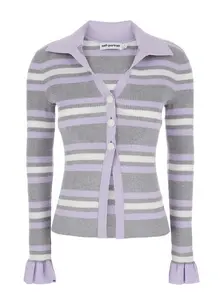 Self-Portrait Women's Striped Knit Top and Grey Cardigan
