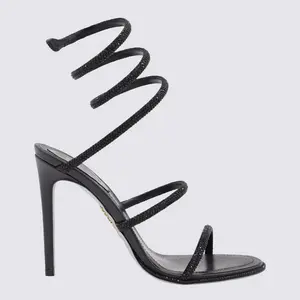 René Caovilla Black Leather Sandals