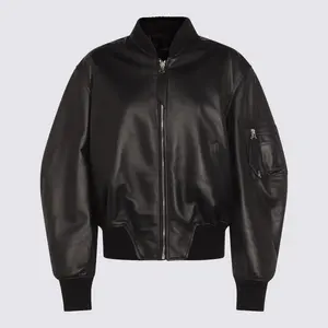THE ATTICO Black Leather Bomber Jacket