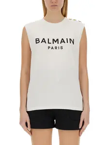 Balmain Women's 3-Button Tank Top in White/Black