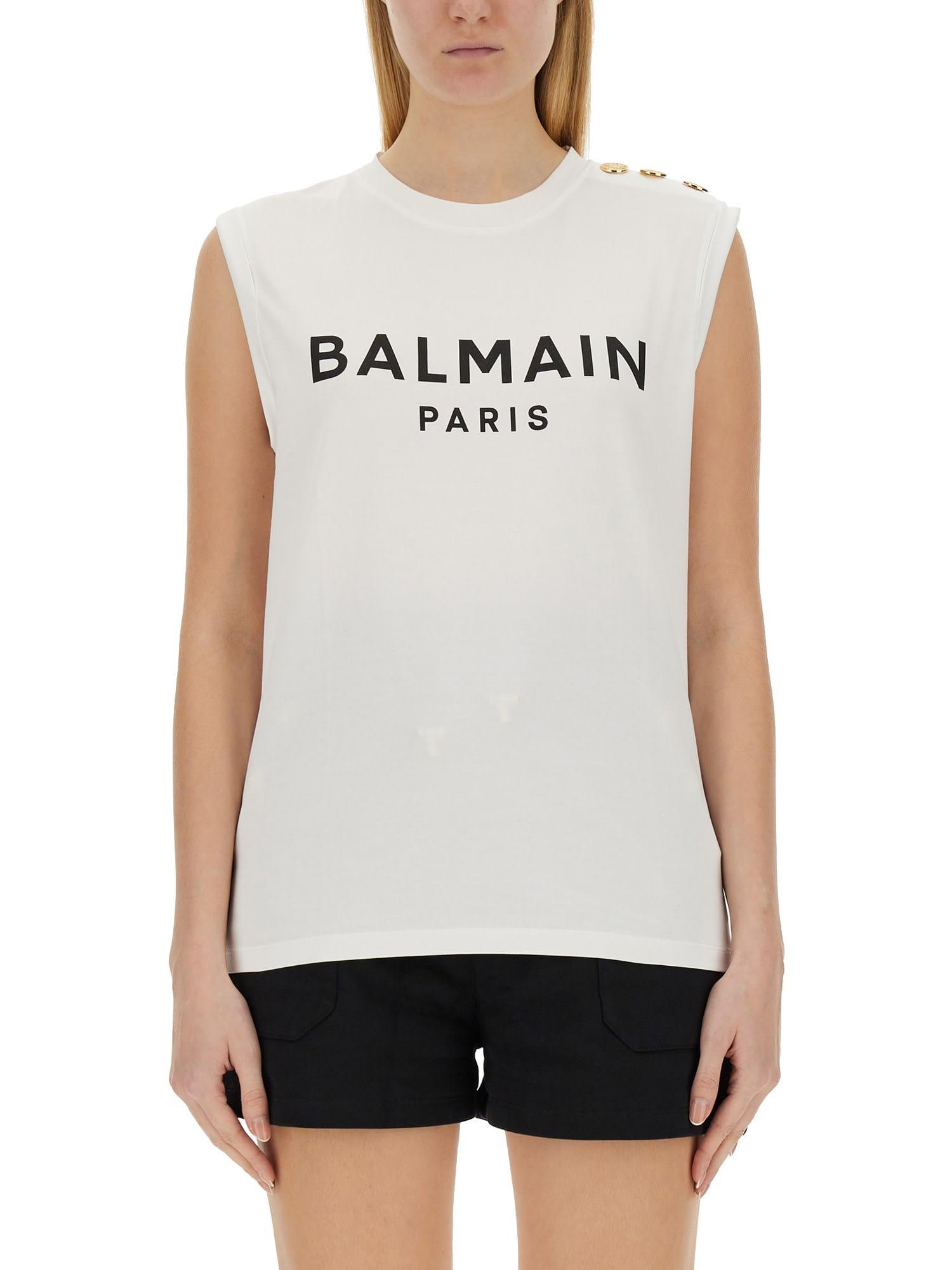 Balmain Women's 3-Button Tank Top in White/Black
