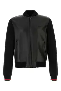 Gucci Black Nappa Leather And Knit Bomber Jacket