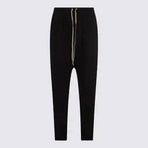 Rick Owens Black Cotton Drawstring Long Pants