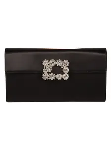 ROGER VIVIER Satin Clutch Bag With Buckle in Black