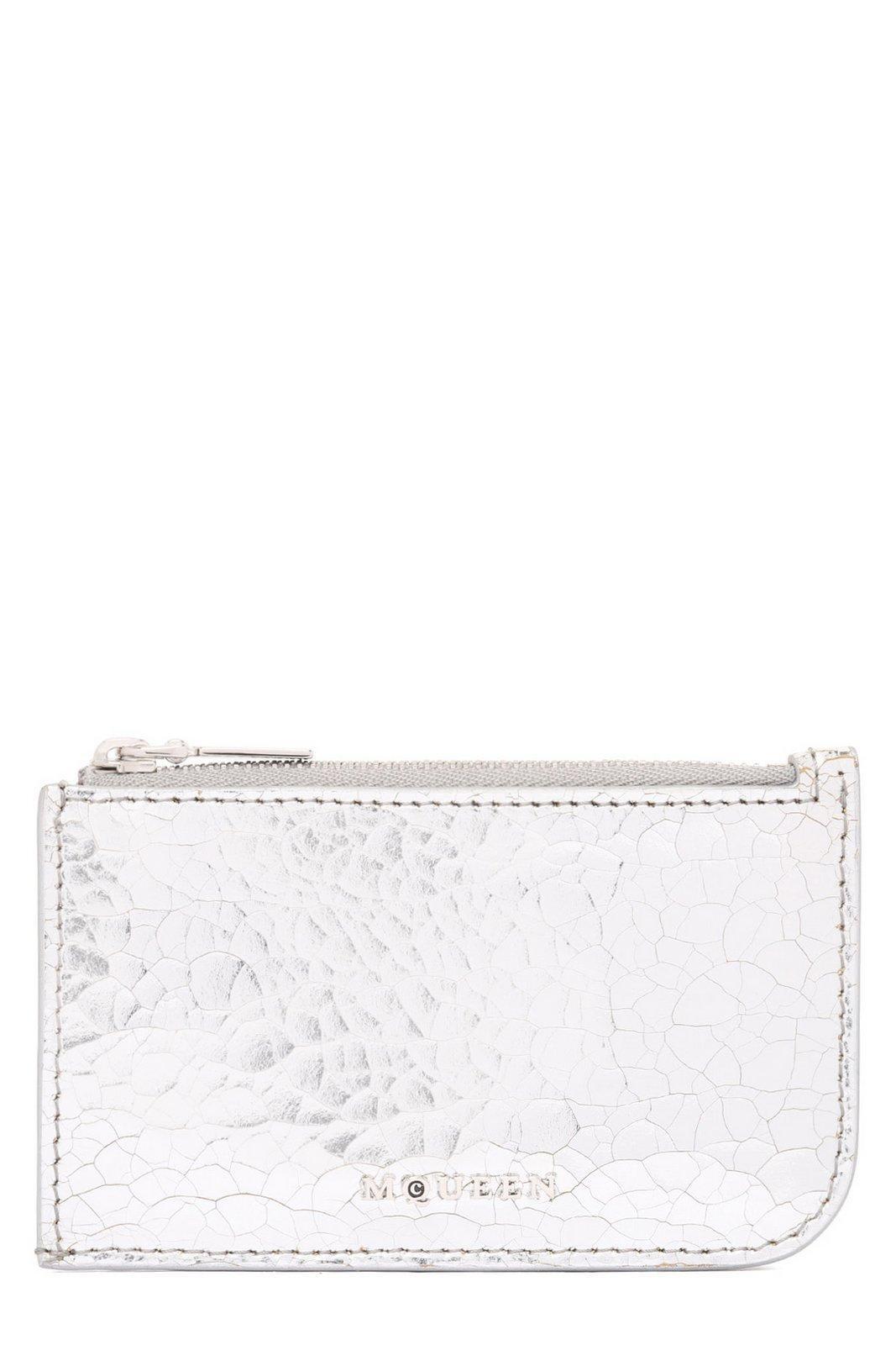 Alexander McQueen Women's Card Holder With Logo in Silver