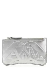 Alexander McQueen Silver Leather Card Holder