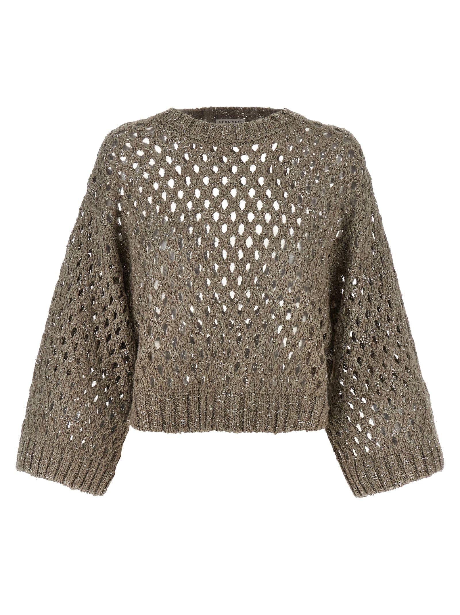 Brunello Cucinelli Women's Rete and Rustic Dazzling Net Cropped Sweater