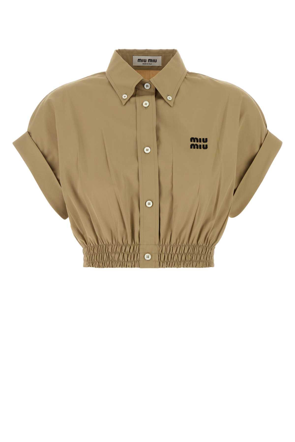 Miu Miu Women's Cotton Shirt in Green and Camel Poplin Shirt