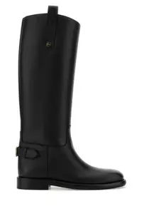 Burberry Black Boots With Side Logo Plaque In Leather