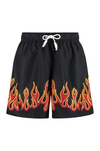 Palm Angels Burning Flames Print Swim Shorts