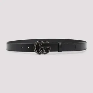 Gucci Men's Leather Belt With GG Marmont Buckle in Black