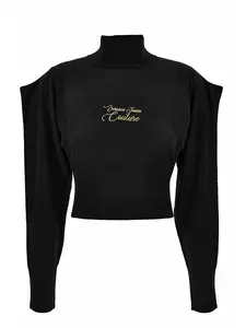 Versace Jeans Couture Black Cropped Sweater With Embroidered Logo
