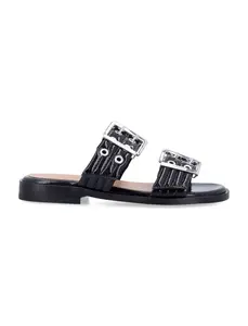 Ganni Feminine Buckle Two-Strap Sandals