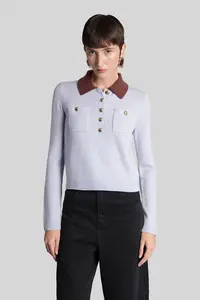 Self-Portrait Polo in Cyan Wool