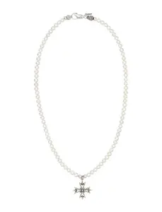 Emanuele Bicocchi Pearl Necklace With Silver Cross Pendant