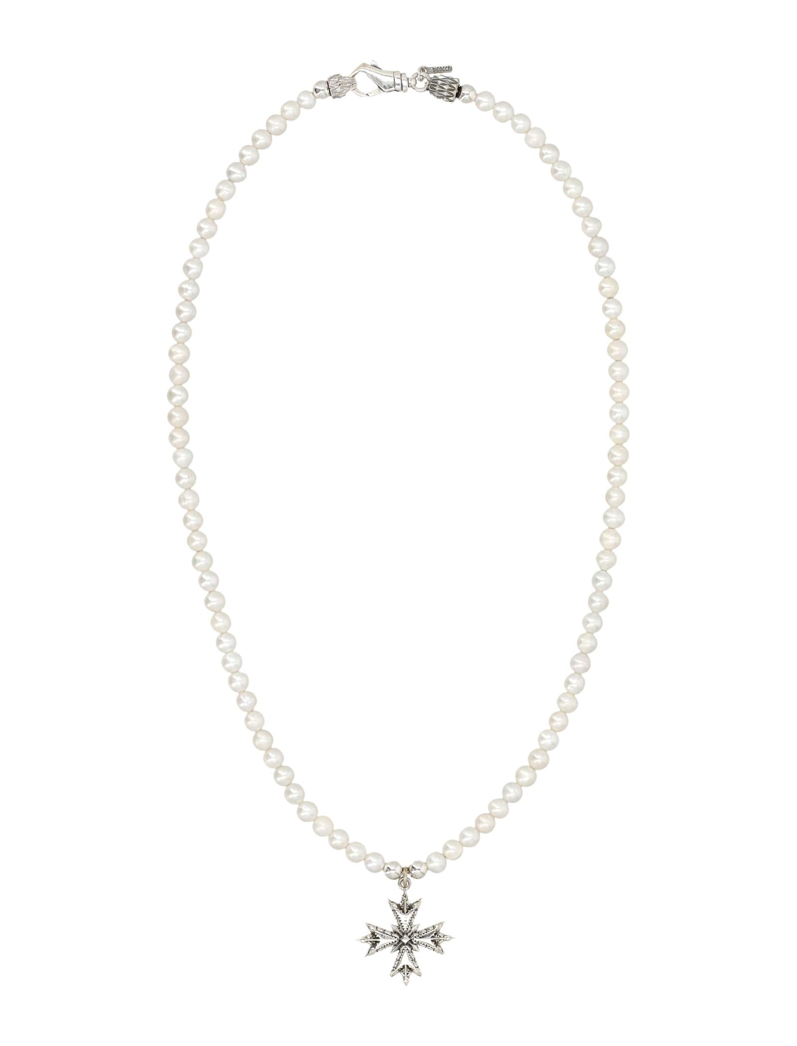 Emanuele Bicocchi Pearl Necklace With Silver Cross Pendant