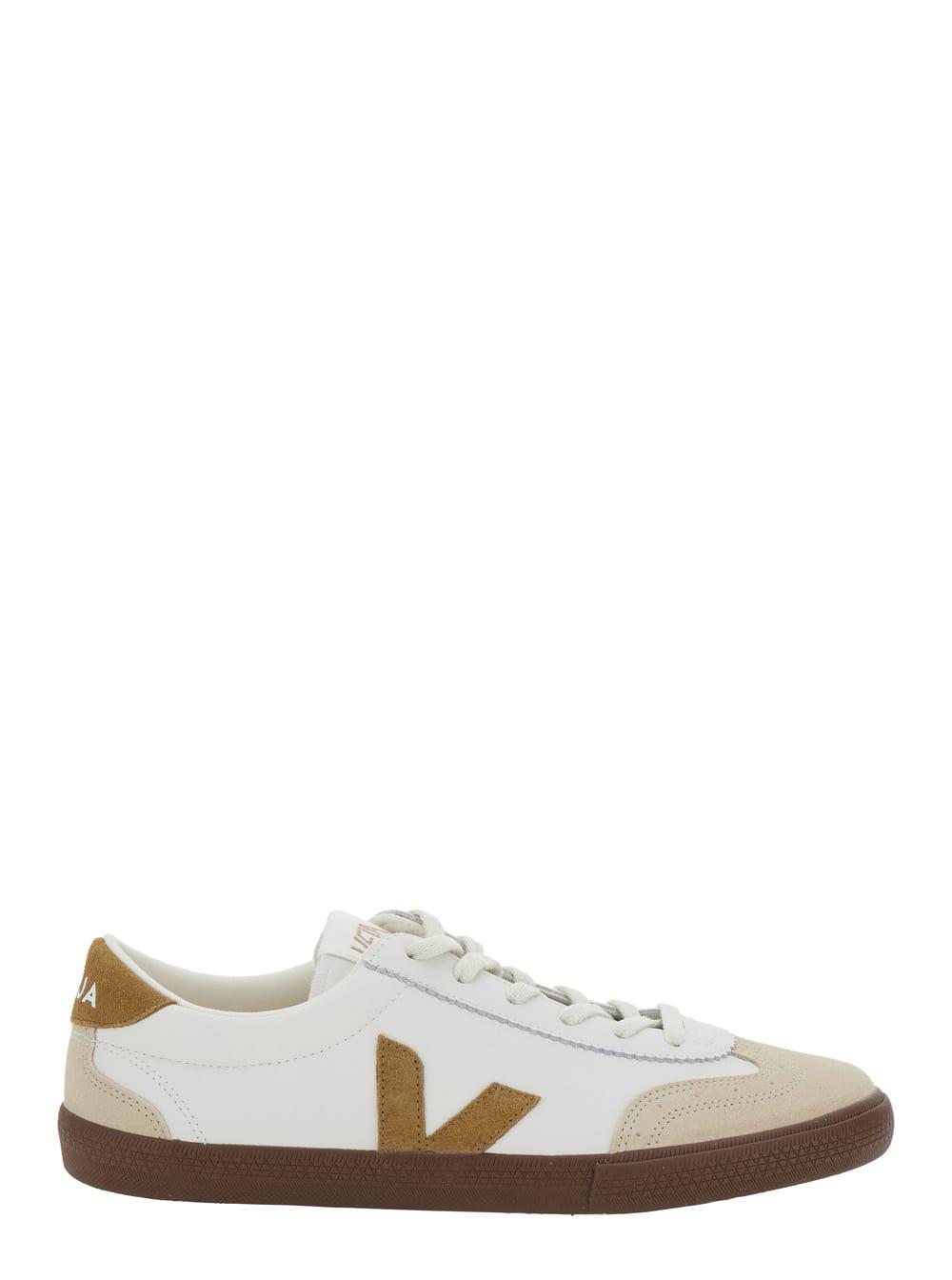 Veja Volley White Low Top Sneakers with Contrasting Heel and Logo