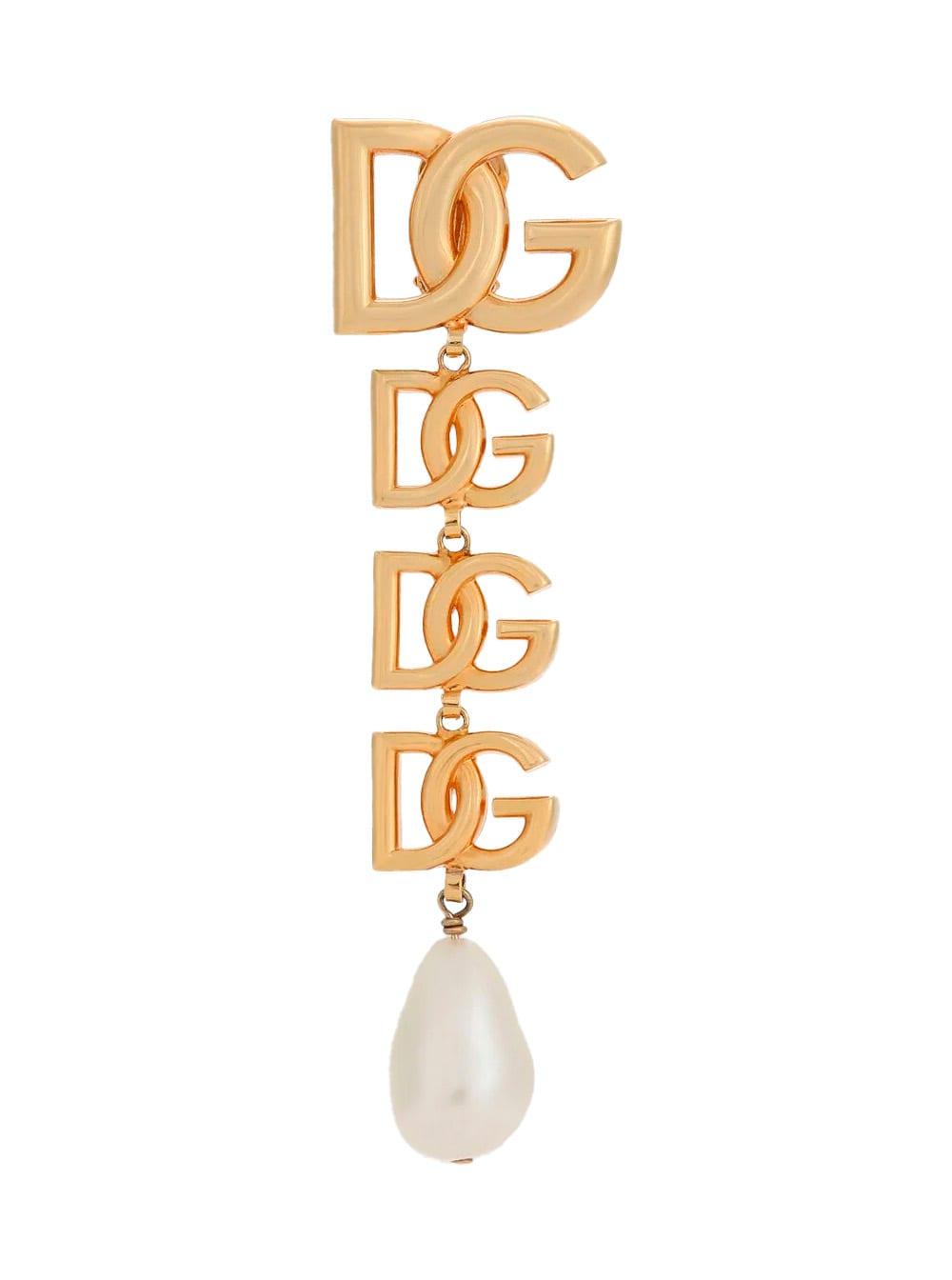 Dolce & Gabbana Gold-colored Single Earring With DG Logo And Pearl Design