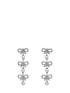 SELF PORTRAIT Silver Micro Bow Pearl Tiered Earrings