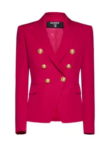 Balmain Women's Double-Breasted Wool Blazer with Logo Buttons