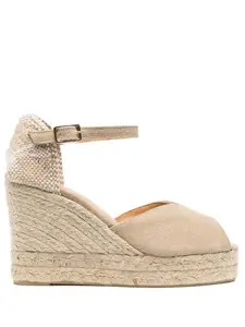 CastaÃ±er Castañer Bianca Canvas and Raffia Wedge Espadrilles
