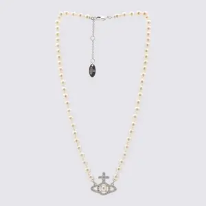 Vivienne Westwood White and Platinum Brass Necklace