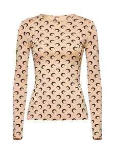 MARINE SERRE Beige top with Crescent Moon print